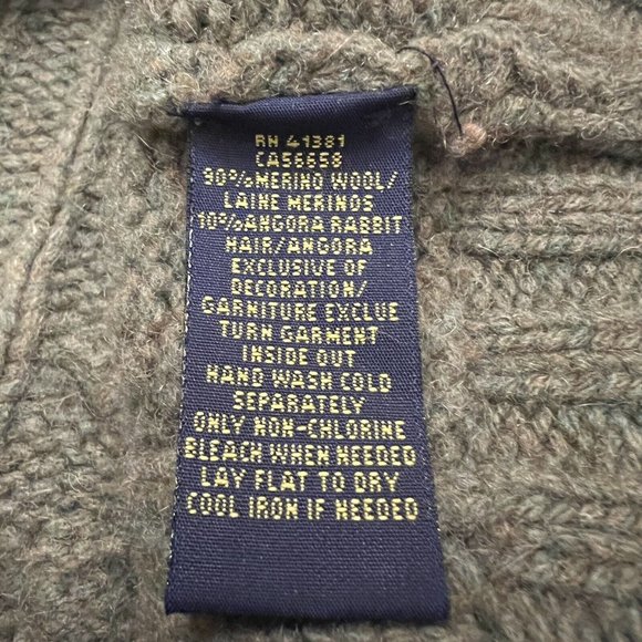 VTG Polo Ralph Lauren Shawl Collar Cable Cardigan Wool Sweater Army Green Medium - Picture 5 of 8